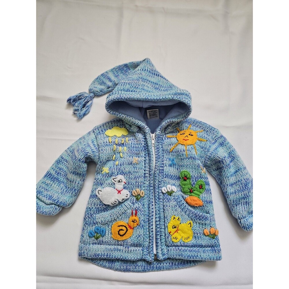 Handmade Peruvian Children's Hooded Sweater Size 2T Blue
